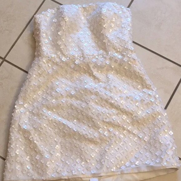 NWT Dessy Collection White Dress Pearl & Sequin Floret Strapless Mini Diamond 6 - Picture 2 of 6